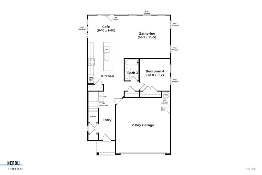2D floor plan layout for the Neroli by DRB Homes in Spring Branch, Smyrna, TN (Image 3).