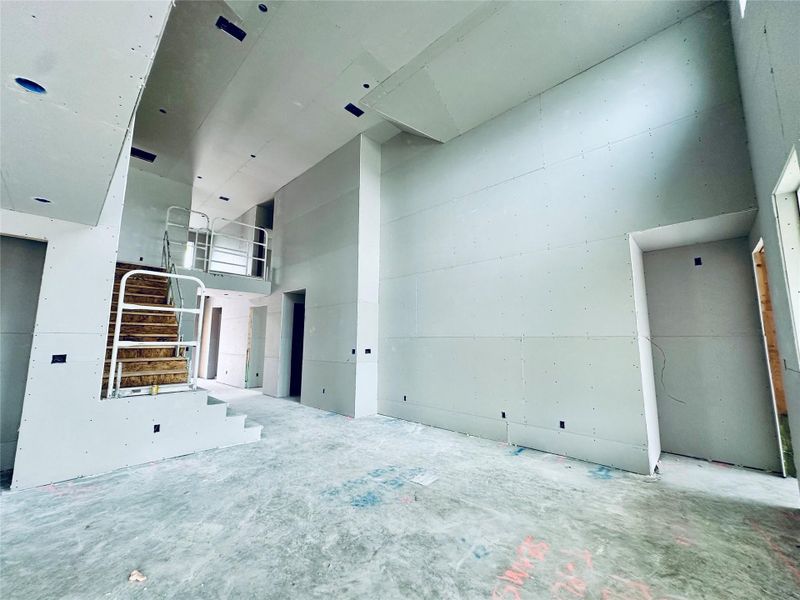 Family Room with soaring ceiling