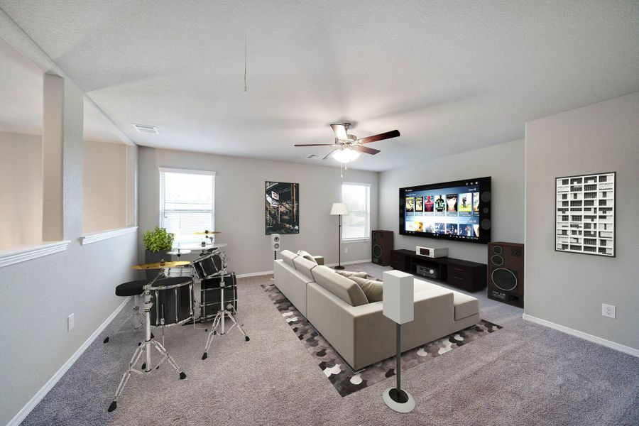 A living room with a tv and a couch. A living room with a tv and a couch.