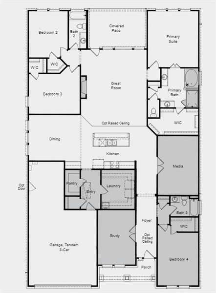 Structural options added include: Additional bedroom with bath, 8' entry doors, fireplace, raised ceilings in foyer and gathering room, media room and study with enlarged laundry room.