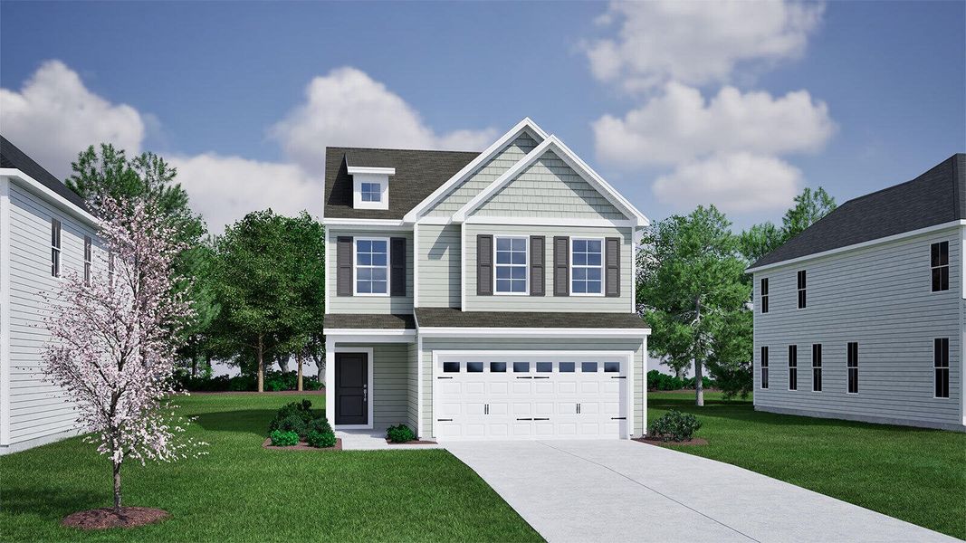 Front exterior of a new home in Central Creek, Goose Creek, SC, highlighting curb appeal (Image 1). Front exterior of a new home in Central Creek, Goose Creek, SC, highlighting curb appeal (Image 1).