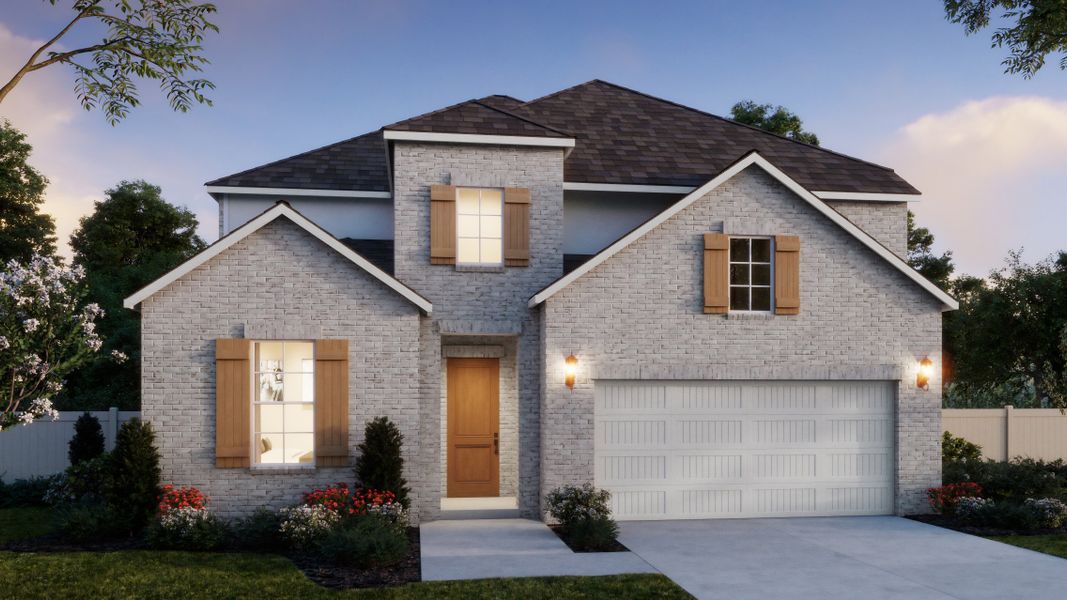 Representative exterior photo of a completed home built from the Toulouse II by Normandy Homes in Painted Tree - Woodland West, McKinney, TX (Image 4). Representative exterior photo of a completed home built from the Toulouse II by Normandy Homes in Painted Tree - Woodland West, McKinney, TX (Image 4).