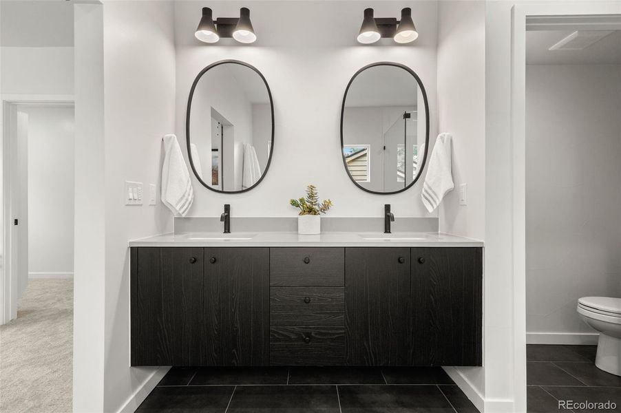 Dual vanity in primary bathroom