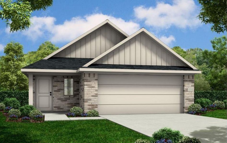 Front exterior of a new home in Rosehill Meadow 40's, Tomball, TX, highlighting curb appeal (Image 1). Front exterior of a new home in Rosehill Meadow 40's, Tomball, TX, highlighting curb appeal (Image 1).