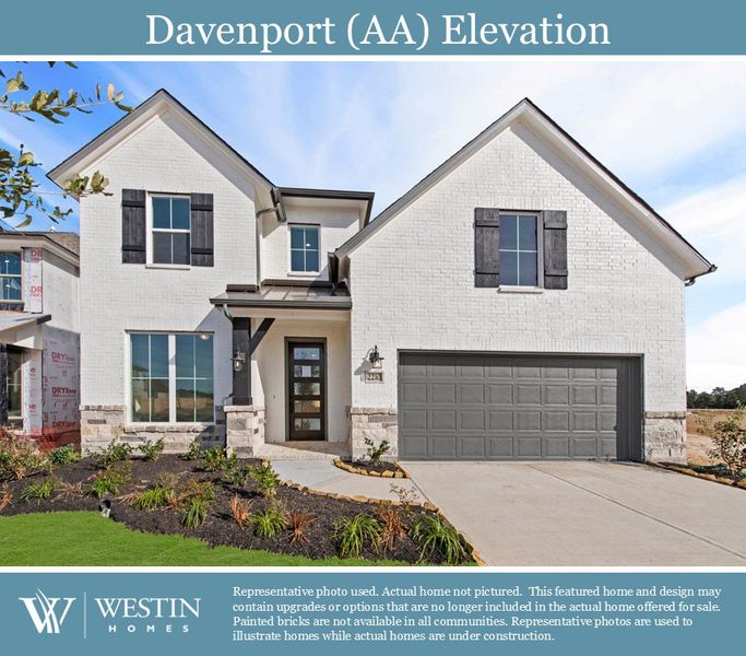 Representative exterior photo of a completed home built from the The Davenport by Westin Homes in The Colony - 50', Bastrop, TX (Image 1).