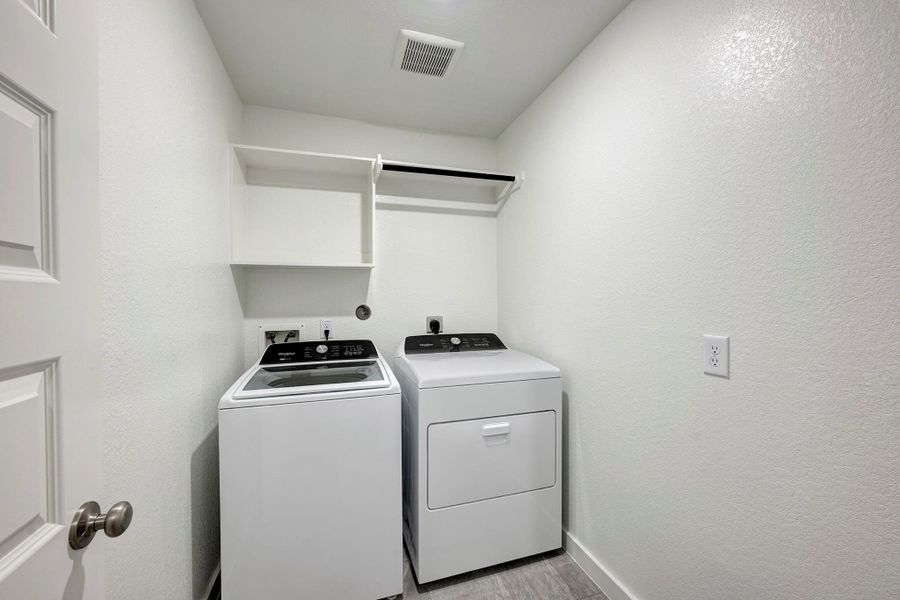 The utility room is in the front hallway. The washer and dryer are staying with the house. The utility room is in the front hallway. The washer and dryer are staying with the house.