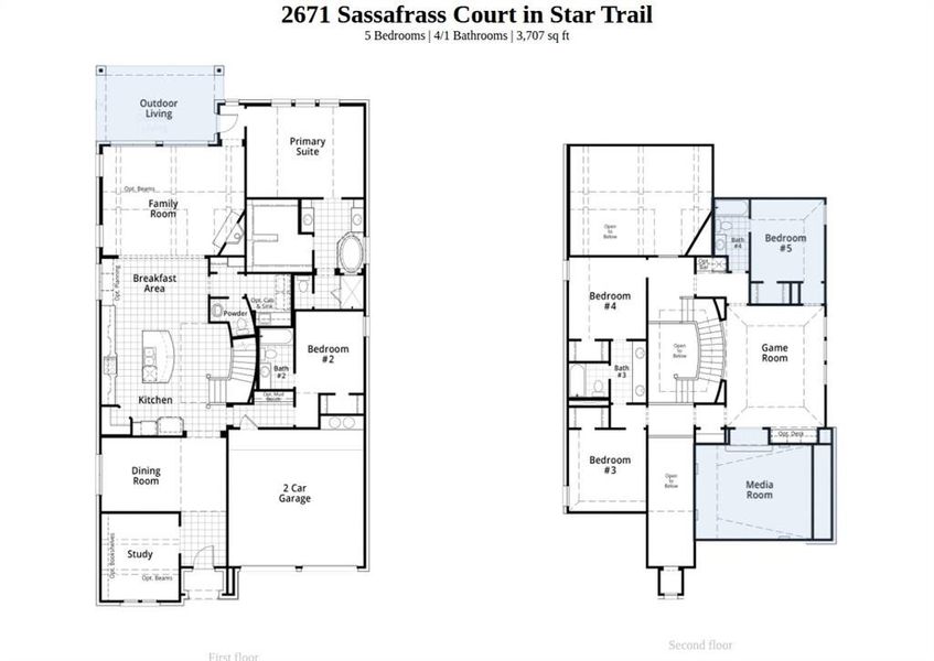 2D floor plan layout of this home in Star Trail, Prosper, TX (Image 2).