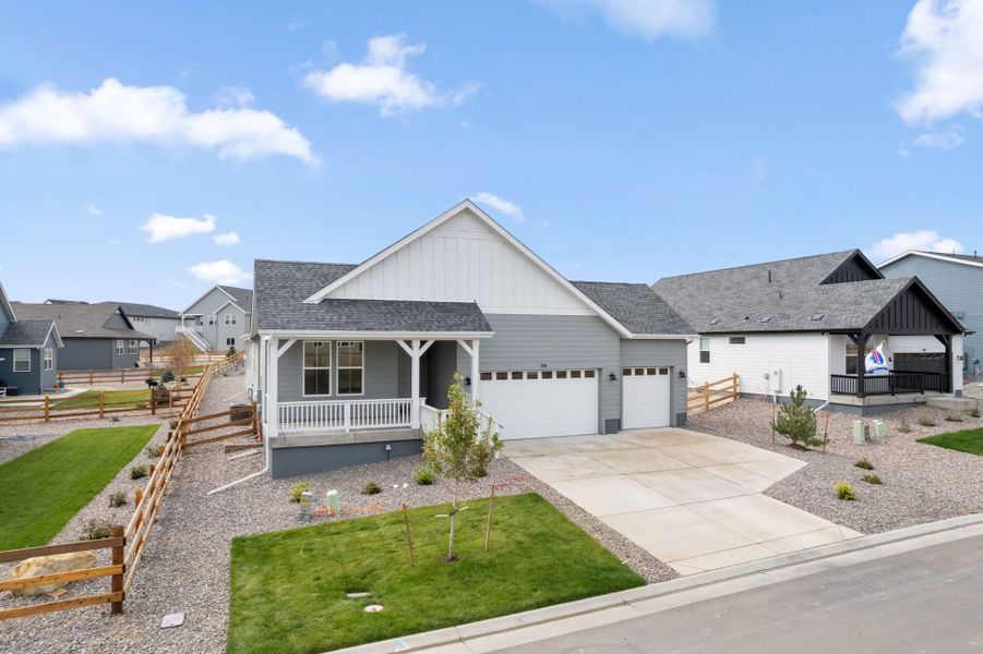 Front exterior of a new home in Independence, Elizabeth, CO, highlighting curb appeal (Image 25).