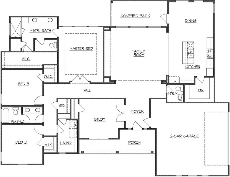 2D floor plan layout for the 2308 by Texas Homes in Pradera Ridge, Floresville, TX (Image 3).
