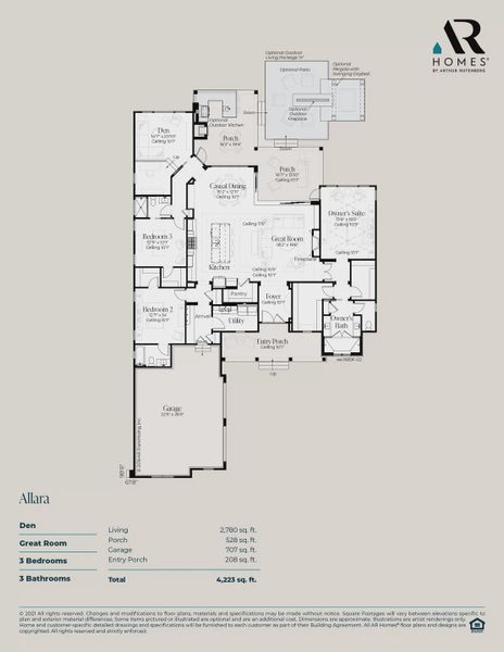 2D floor plan layout for the Allara by AR HOMES in Southern Hills Plantation, Brooksville, FL (Image 2).