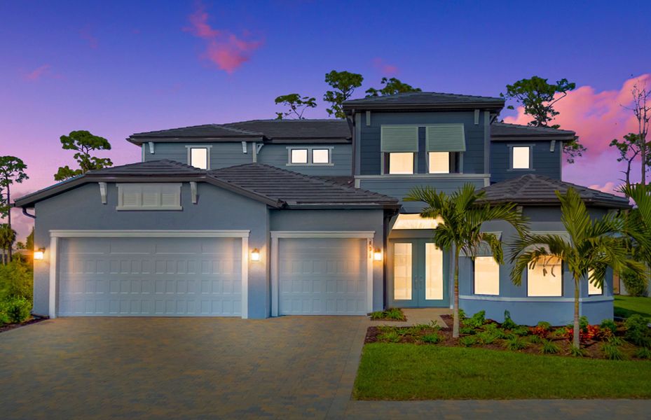 Front exterior of a new home in Terreno, Naples, FL, highlighting curb appeal (Image 2).