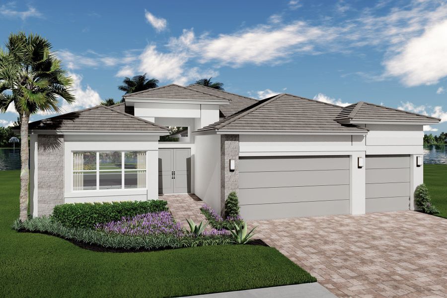 Representative exterior photo of a completed home built from the Emerald by GL Homes in Valencia Ridge (55+), Wesley Chapel, FL (Image 2).
