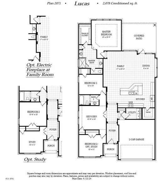 2D floor plan layout for the Lucas by Chesmar Homes in Parkside on the River, Georgetown, TX (Image 3).