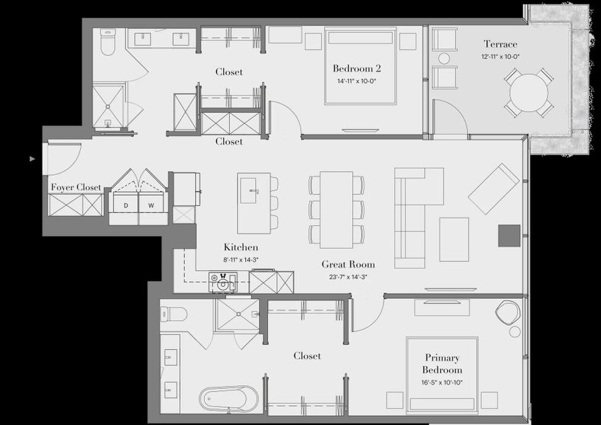 2D floor plan layout for the 2B-11 by Optima Homes in Optima McDowell Mountain, Scottsdale, AZ (Image 1).