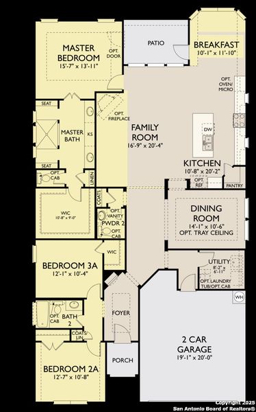 2D floor plan layout of this home in The Heights at Saddlebrook Ranch 60's, Schertz, TX (Image 3).