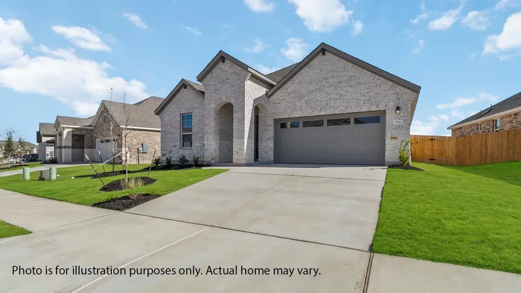 Front exterior of a new home in Rosenbusch Ranch, Leander, TX, highlighting curb appeal (Image 2). Front exterior of a new home in Rosenbusch Ranch, Leander, TX, highlighting curb appeal (Image 2).