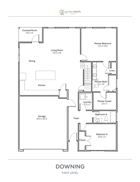 2D floor plan layout for the The Downing by Greentech Homes LLC in Nature's Cove, Ooltewah, TN (Image 3). 2D floor plan layout for the The Downing by Greentech Homes LLC in Nature's Cove, Ooltewah, TN (Image 3).