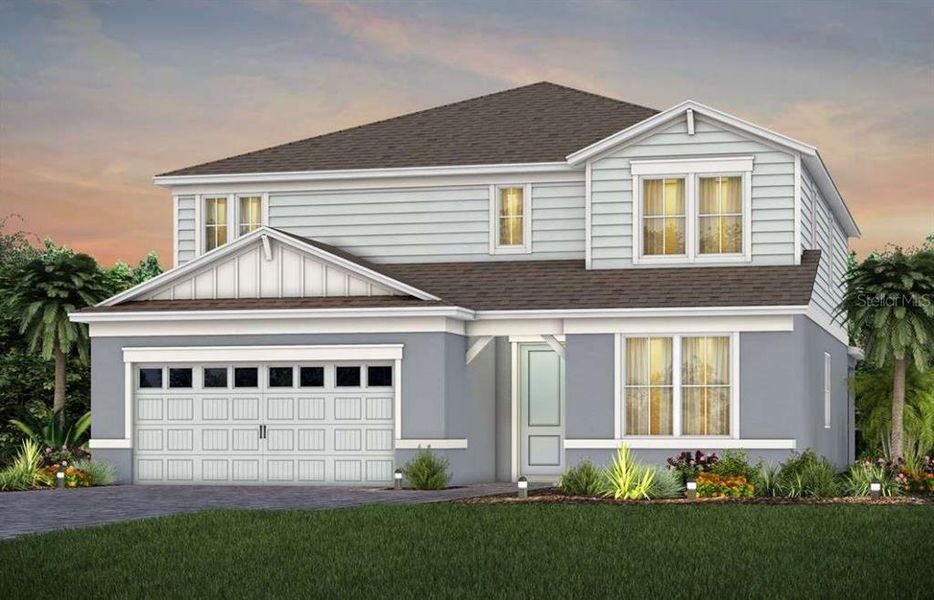 Coastal Exterior Design. Artistic rendering for this new construction home. Pictures are for illustrative purposes only. Elevations, colors and options may vary.