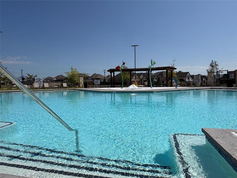 Steps into Pool and Several Pergola Covered Seating Areas Steps into Pool and Several Pergola Covered Seating Areas