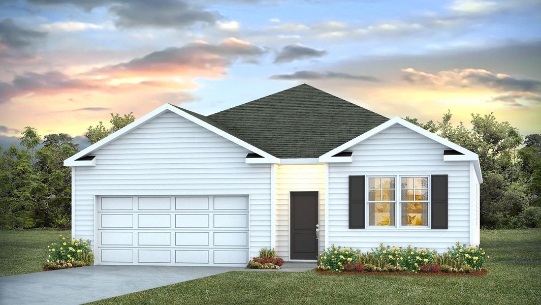 Front exterior of a new home in Gates Village, Lugoff, SC, highlighting curb appeal (Image 1). Front exterior of a new home in Gates Village, Lugoff, SC, highlighting curb appeal (Image 1).