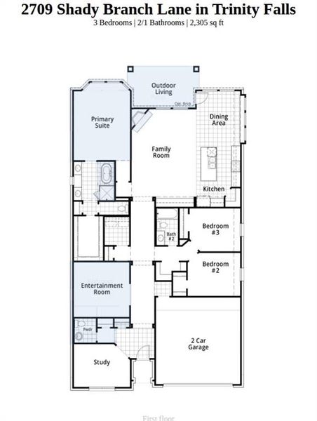 2D floor plan layout of this home in Trinity Falls, McKinney, TX (Image 2).