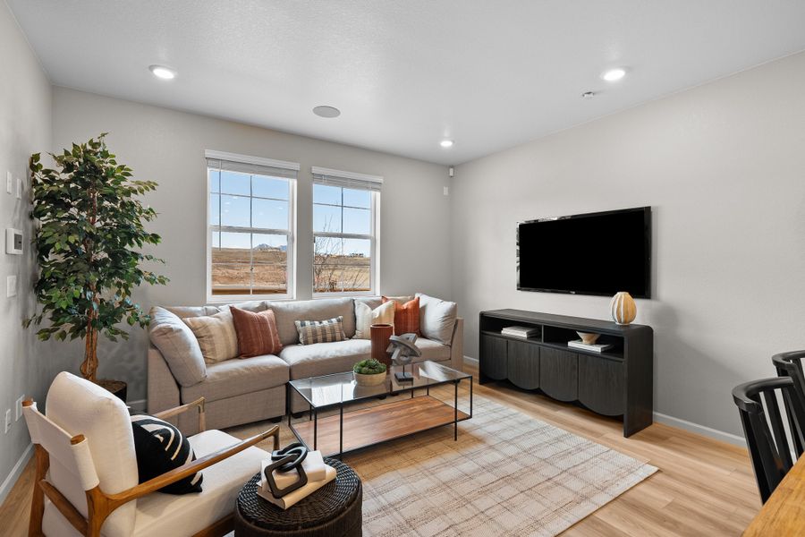 Furnished interior view inside a new home in Trailstone Townhomes - The Westerly Collection, Arvada (Image 8). Furnished interior view inside a new home in Trailstone Townhomes - The Westerly Collection, Arvada (Image 8).