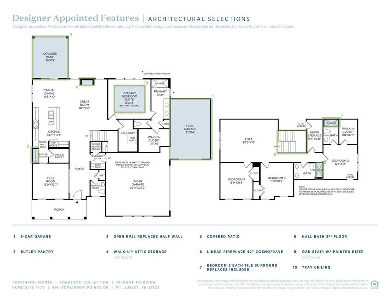 2D floor plan layout of this home in Tomlinson Pointe - Longford Collection, Mount Juliet, TN (Image 4).