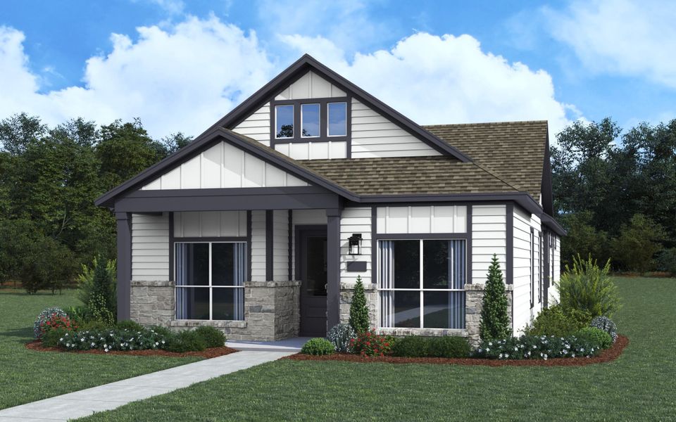 Front exterior of a new home in The Crossvine, Schertz, TX, highlighting curb appeal (Image 2). Front exterior of a new home in The Crossvine, Schertz, TX, highlighting curb appeal (Image 2).