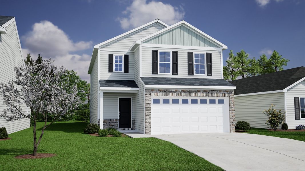Representative exterior photo of a completed home built from the Kershaw - Genesis Value Collection by Mungo Homes in Willows at Pitch Landing, Conway, SC (Image 16).