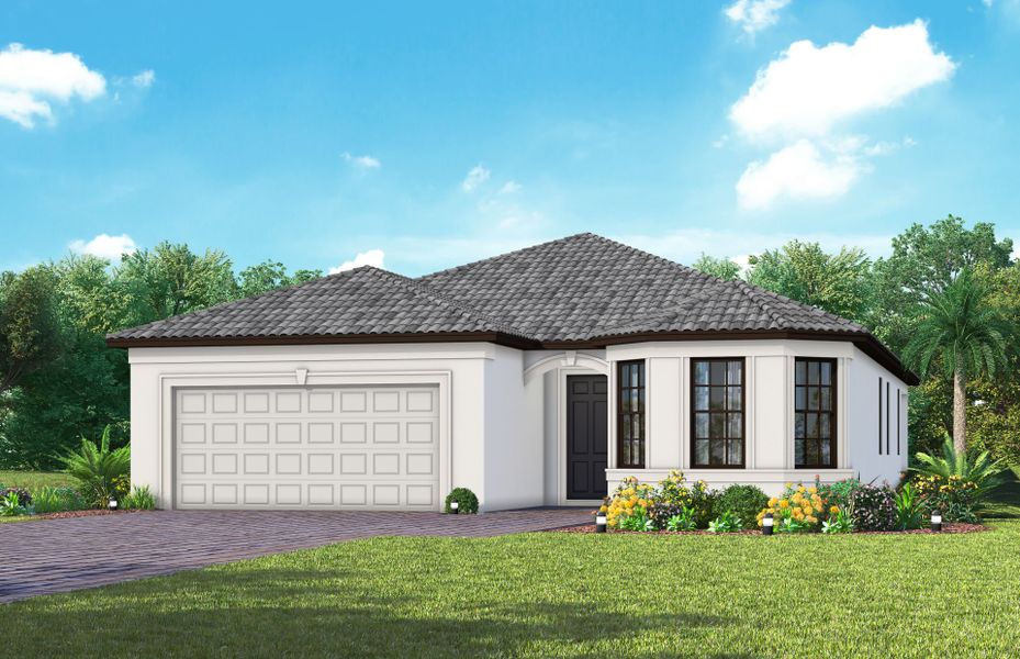 Representative exterior photo of a completed home built from the Mystique by Del Webb in Del Webb Naples, Ave Maria, FL (Image 22). Representative exterior photo of a completed home built from the Mystique by Del Webb in Del Webb Naples, Ave Maria, FL (Image 22).