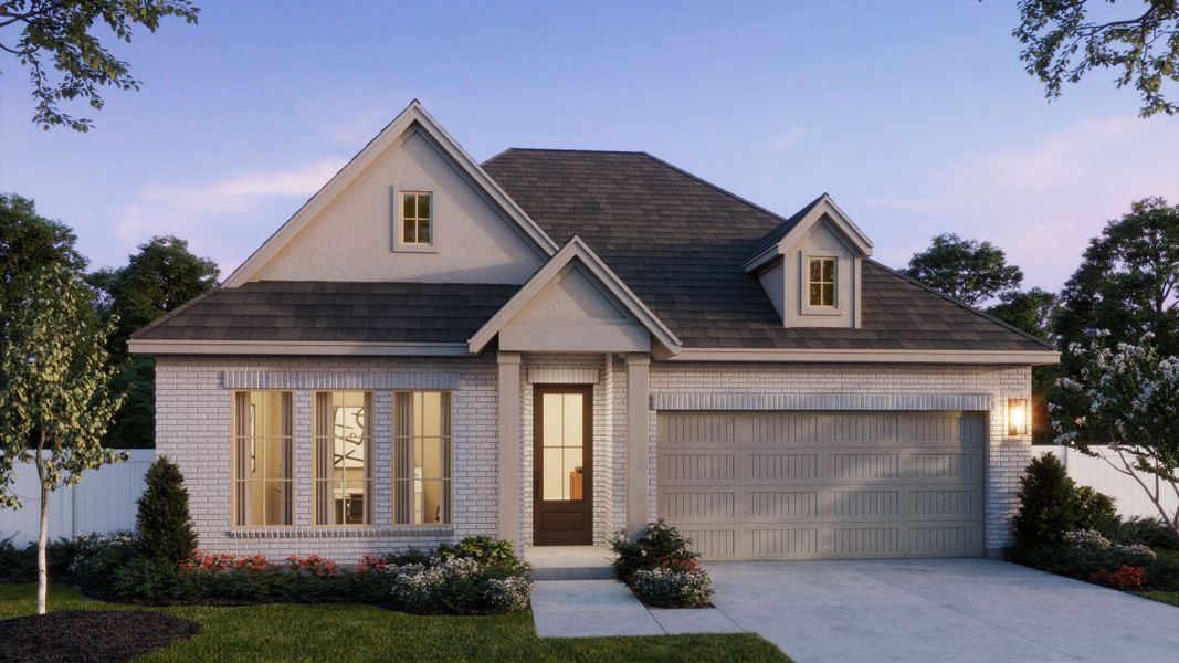 Representative exterior photo of a completed home built from the Elise by Normandy Homes in Painted Tree - Woodland West, McKinney, TX (Image 2). Representative exterior photo of a completed home built from the Elise by Normandy Homes in Painted Tree - Woodland West, McKinney, TX (Image 2).