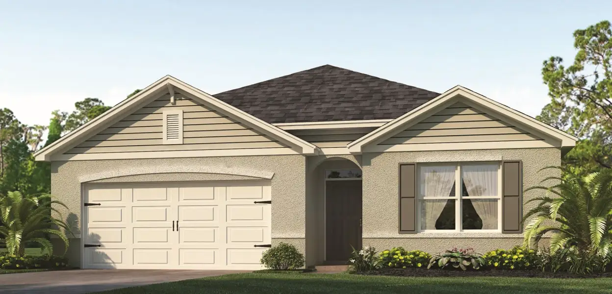 Front exterior of a new home in Preston Cove, St. Cloud, FL, highlighting curb appeal (Image 2).