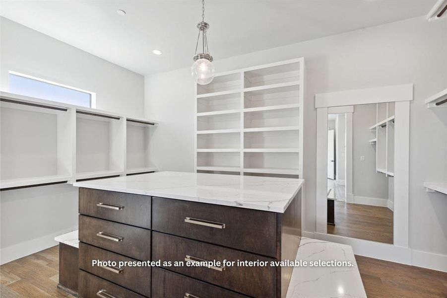 Spacious closet with hardwood / wood-style flooring