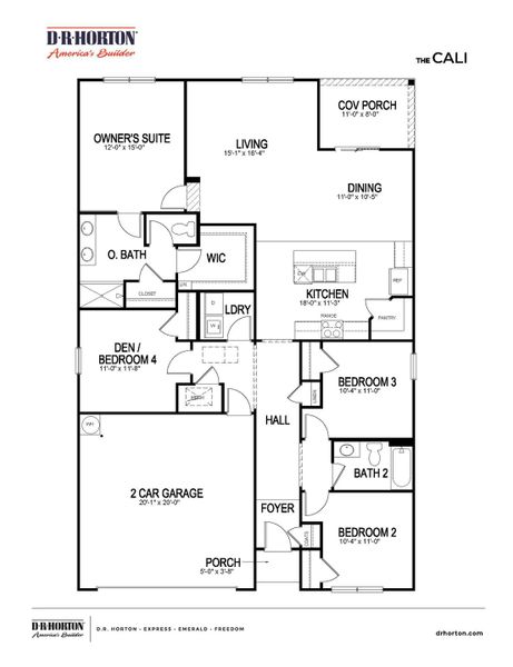 2D floor plan layout of this home in Timberwalk, Cookeville, TN (Image 4).