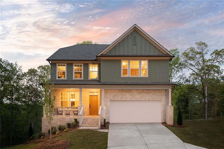 Front exterior of a new home in Creekside, Dawsonville, GA, highlighting curb appeal (Image 1). Front exterior of a new home in Creekside, Dawsonville, GA, highlighting curb appeal (Image 1).