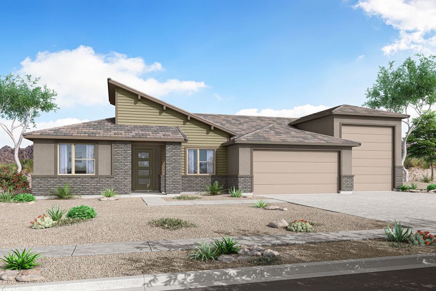 Representative exterior photo of a completed home built from the Lavender by Mattamy Homes in Las Ventanas - RV Collection, Goodyear, AZ (Image 2). Representative exterior photo of a completed home built from the Lavender by Mattamy Homes in Las Ventanas - RV Collection, Goodyear, AZ (Image 2).