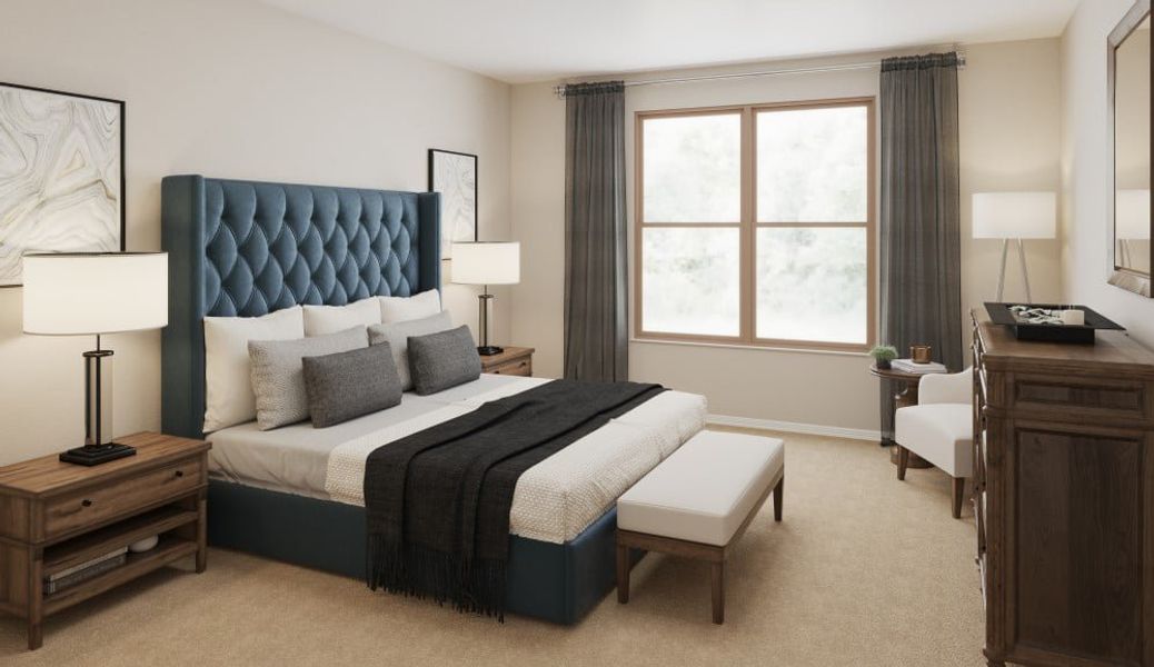 A bedroom with a bed and lamps. A bedroom with a bed and lamps.