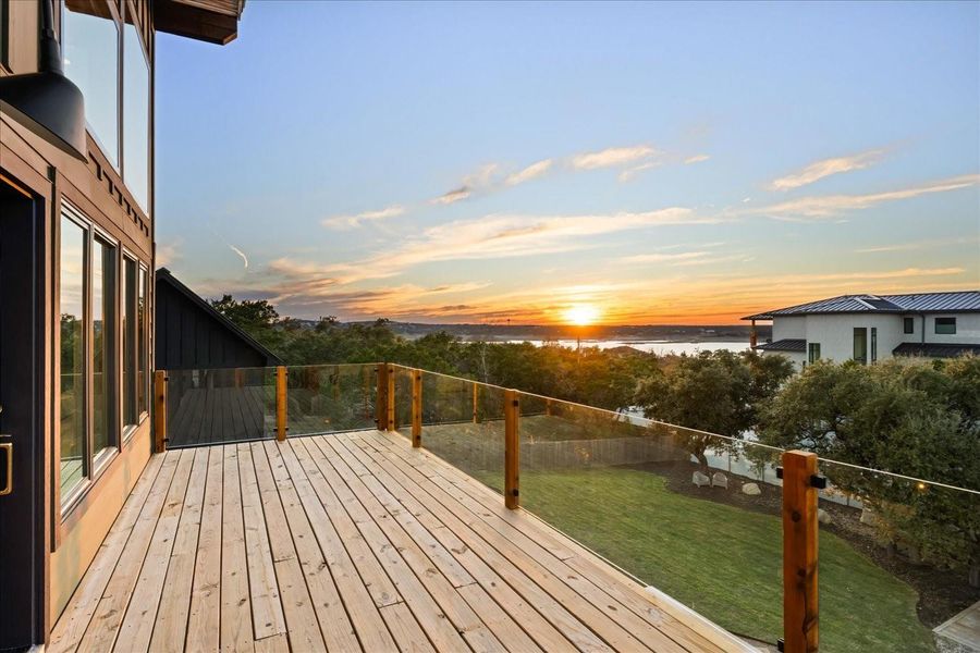 Main house, second level: Deck off living room and kitchen