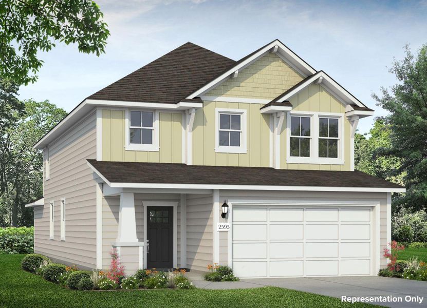 Front exterior of a new home in Hymeadow, San Marcos, TX, highlighting curb appeal (Image 1). Front exterior of a new home in Hymeadow, San Marcos, TX, highlighting curb appeal (Image 1).