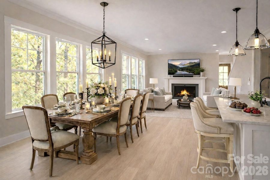 This is the actual Den and Kitchen. Notice all the light. (The electric fireplace was virtually staged.) This is the actual Den and Kitchen. Notice all the light. (The electric fireplace was virtually staged.)