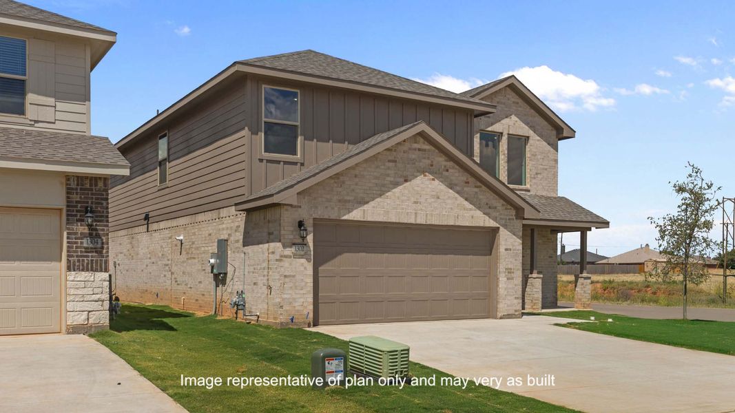 Front exterior of a new home in Overlook West, Wolfforth, TX, highlighting curb appeal (Image 2).