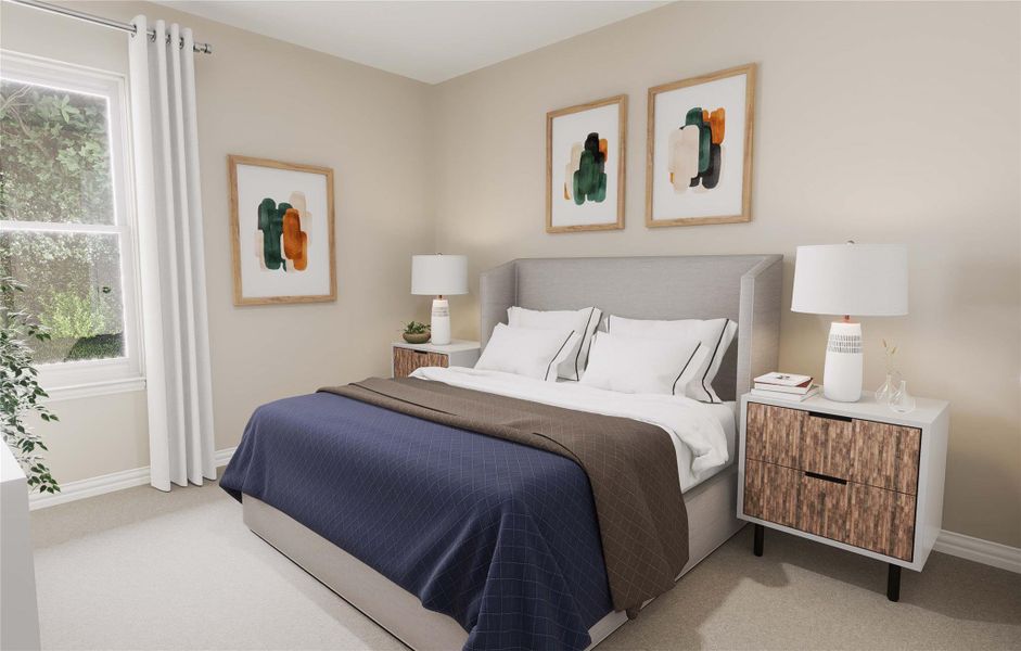 Bedroom featuring baseboards, carpet, and multiple windows