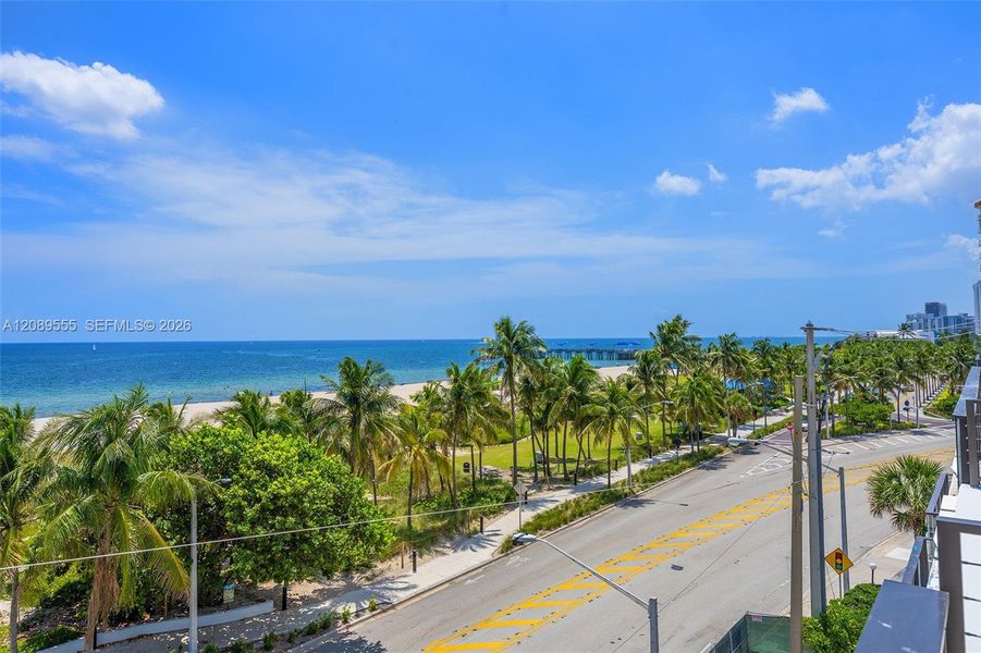 View south along the beach to the Pompano Beach pier. View south along the beach to the Pompano Beach pier.