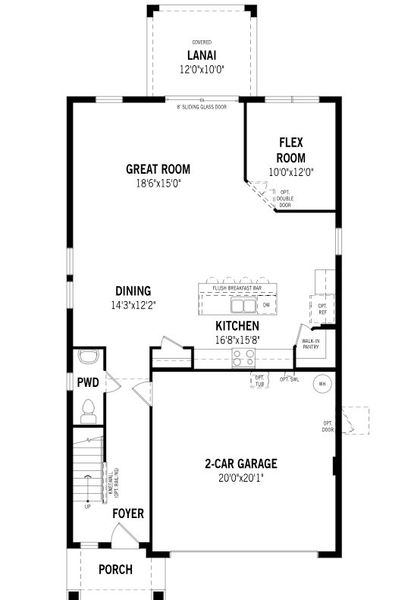 2D floor plan layout for the Highlands by Mattamy Homes in Crosswind Ranch, Parrish, FL (Image 3).