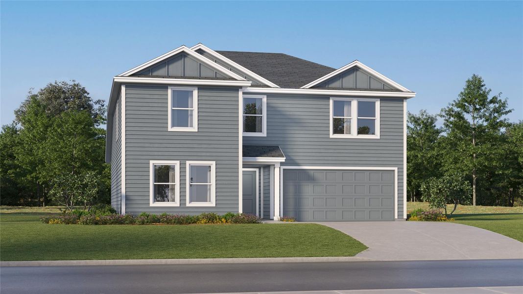 Front exterior of a new home in Firefly Pointe: Classic Collection, Hutto, TX, highlighting curb appeal (Image 23). Front exterior of a new home in Firefly Pointe: Classic Collection, Hutto, TX, highlighting curb appeal (Image 23).