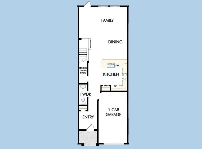 2D floor plan layout for the The Burney by David Weekley Homes in Waterset Townhomes, Apollo Beach, FL (Image 3).