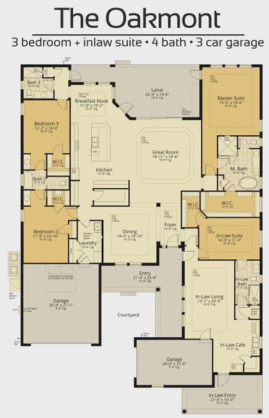 2D floor plan layout for the Oakmont by Vitale Homes in Hidden Ridge, New Port Richey, FL (Image 5).