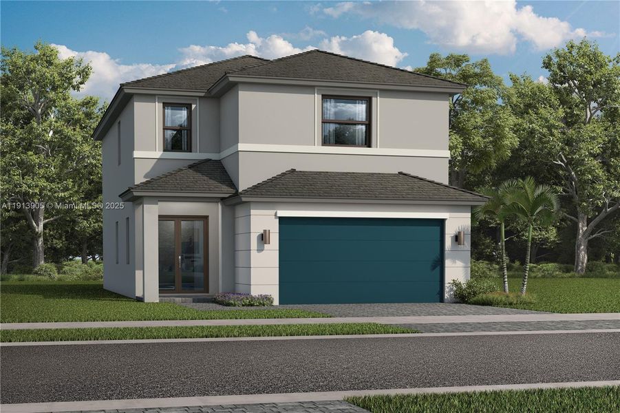 Front exterior of a new home in Arbor Estates, Miami, FL, highlighting curb appeal (Image 1).