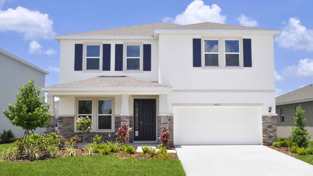Representative exterior photo of a completed home built from the Holden by D.R. Horton in Oakfield Trails, Parrish, FL (Image 20). Representative exterior photo of a completed home built from the Holden by D.R. Horton in Oakfield Trails, Parrish, FL (Image 20).