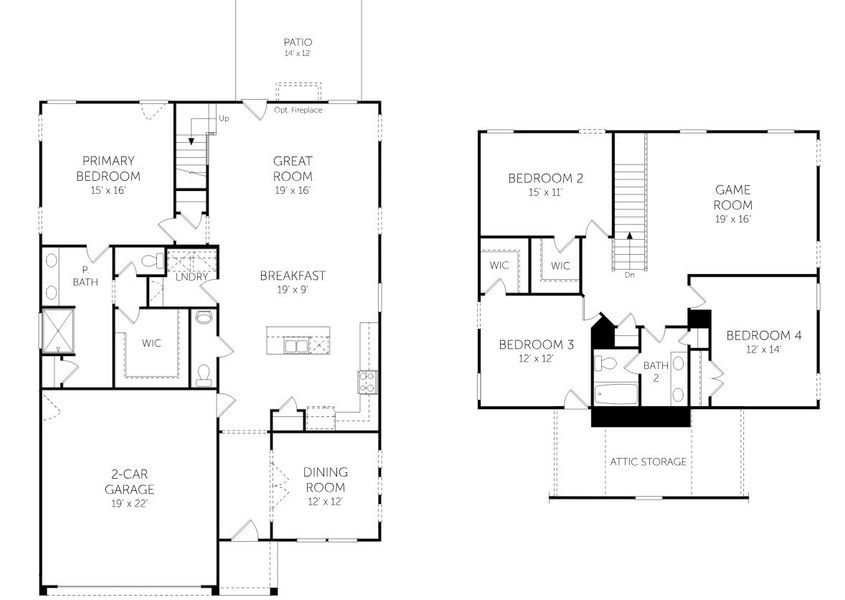 2D floor plan layout for the Carson - Single Family Homes by Dream Finders Homes in Tidewater at Lakes of Cane Bay, Summerville, SC (Image 3).